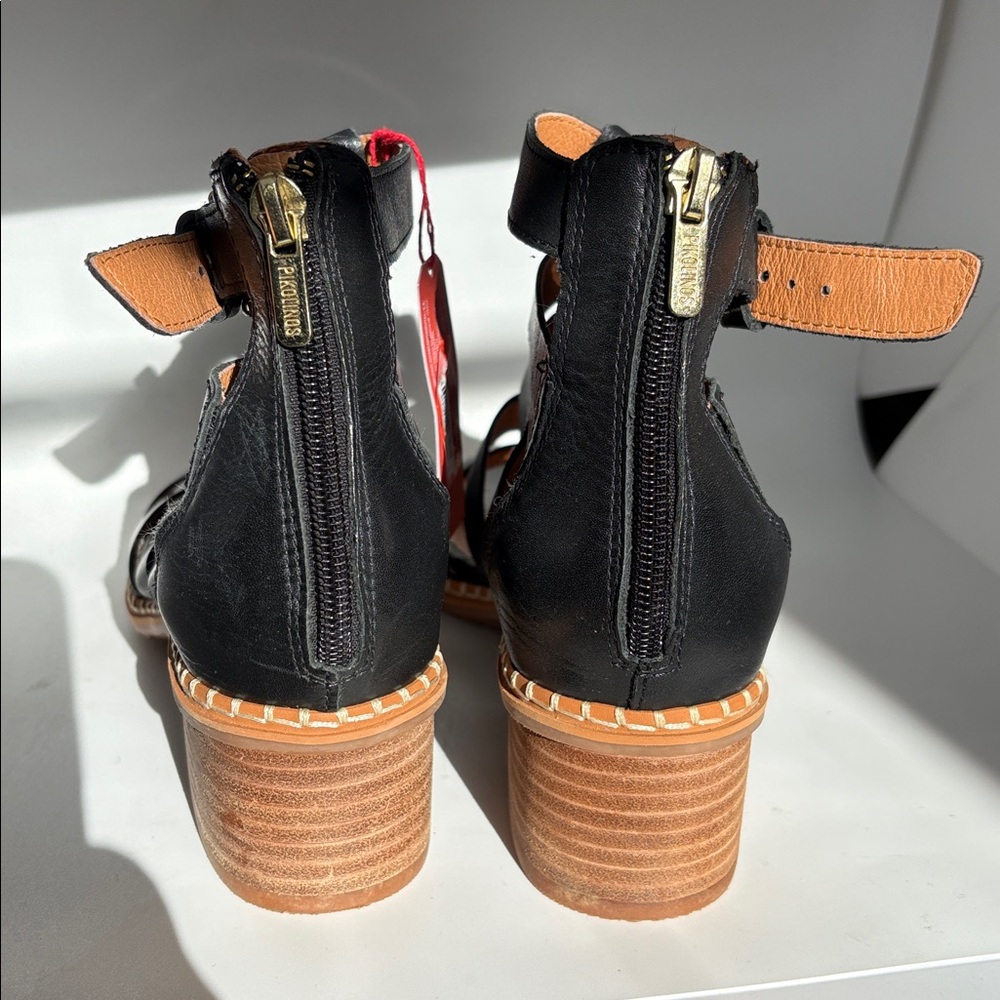 NWT Pikolinos Blanes black leather cage sandals with block heel 39 - Picture 7 of 8